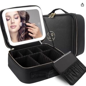 MOMIRA Makeup Bag with Mirror and Light Travel Makeup Train Case